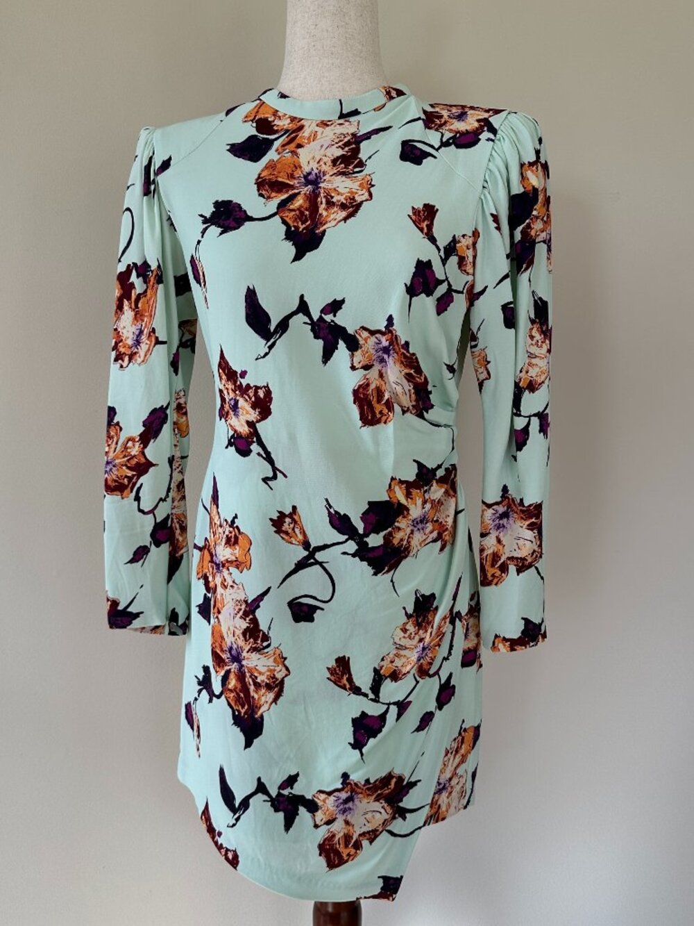 A.L.C. Mint Green Floral Print Wrap Dress Long Sleeve Size 8